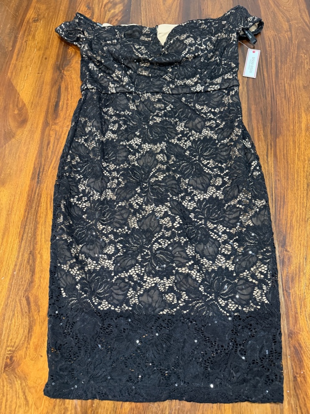 NWT Bisou Bisou Black Lace Off-Shoulder Midi Dress 14